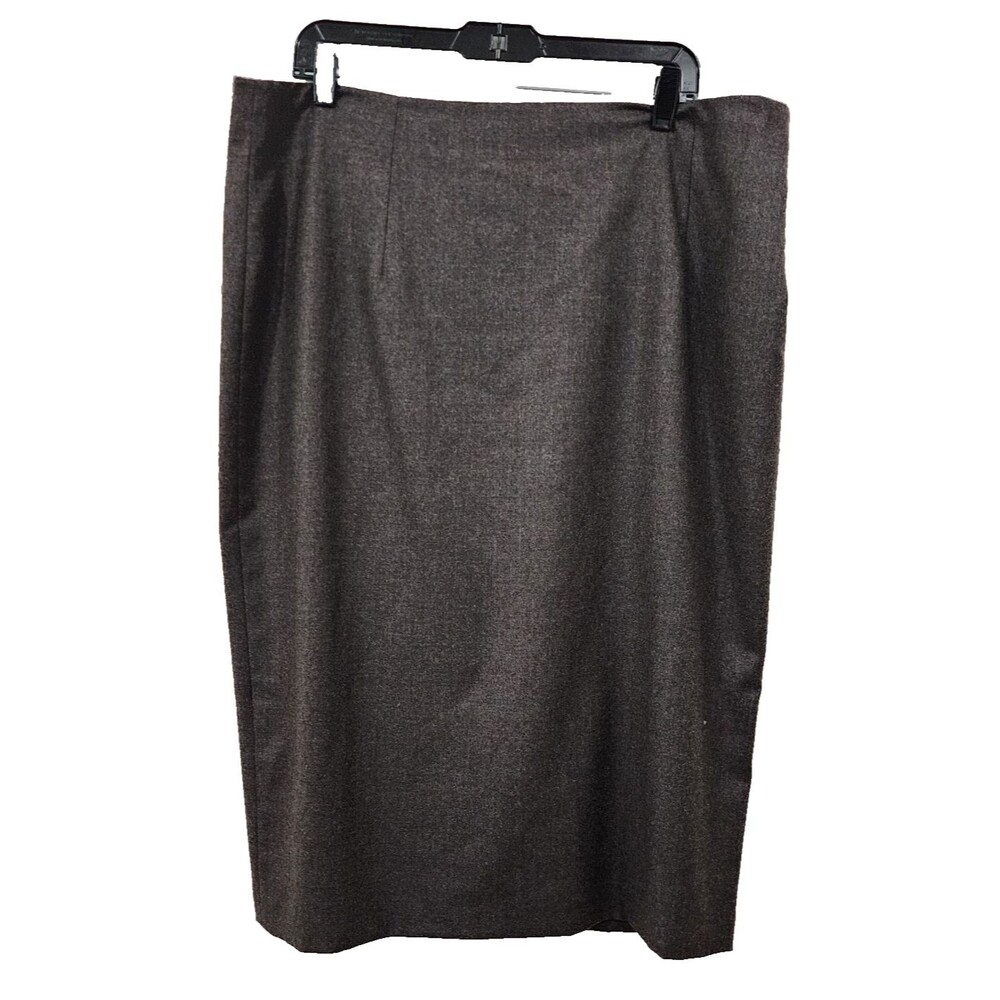 Ellen Tracy Wool Pencil Lined Skirt Heather Brown Slit Zipper Career Lined Sz 18